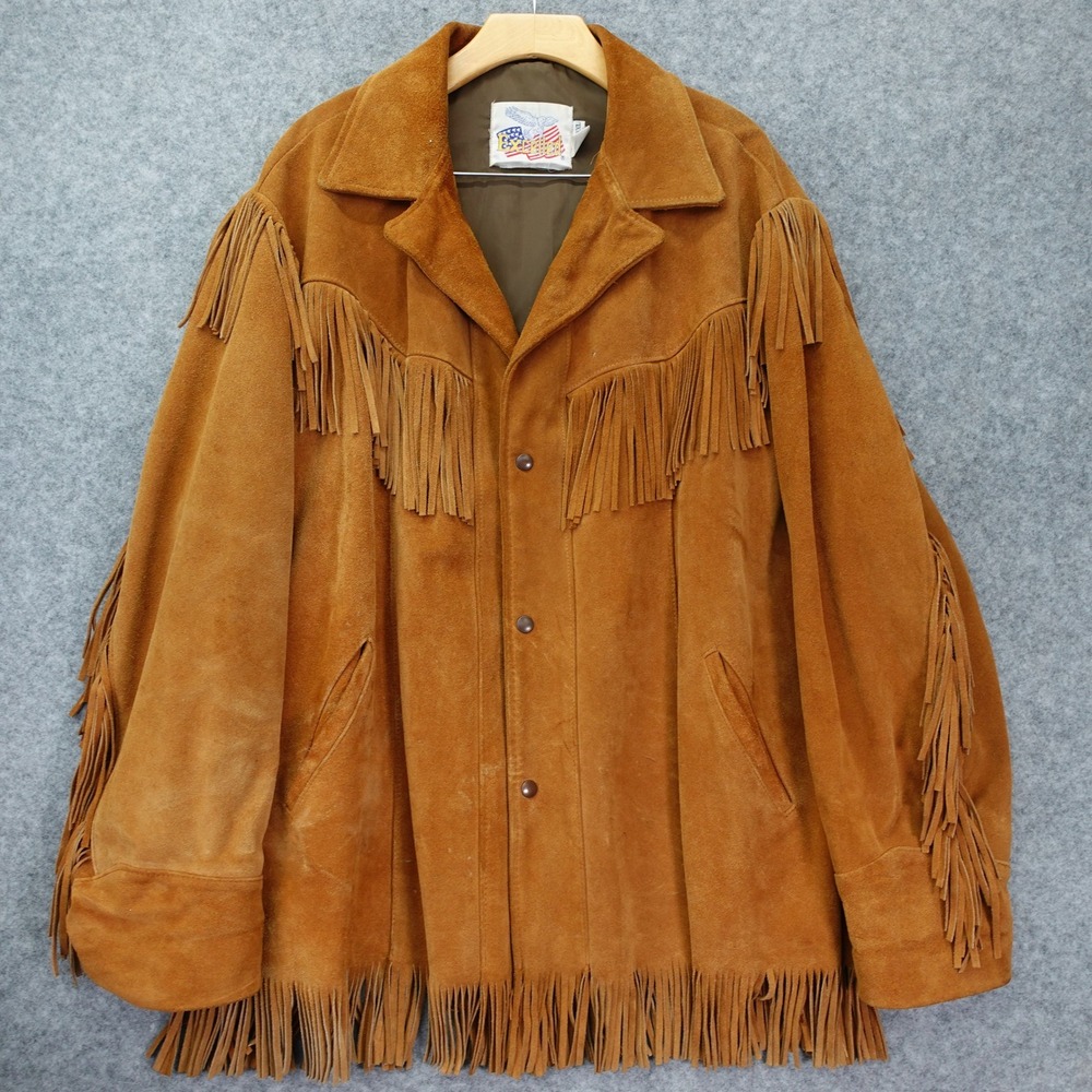 Vintage Fringe Suede Jacket Mens XXL Camel Western Cowboy EXCELLED Oversized USA